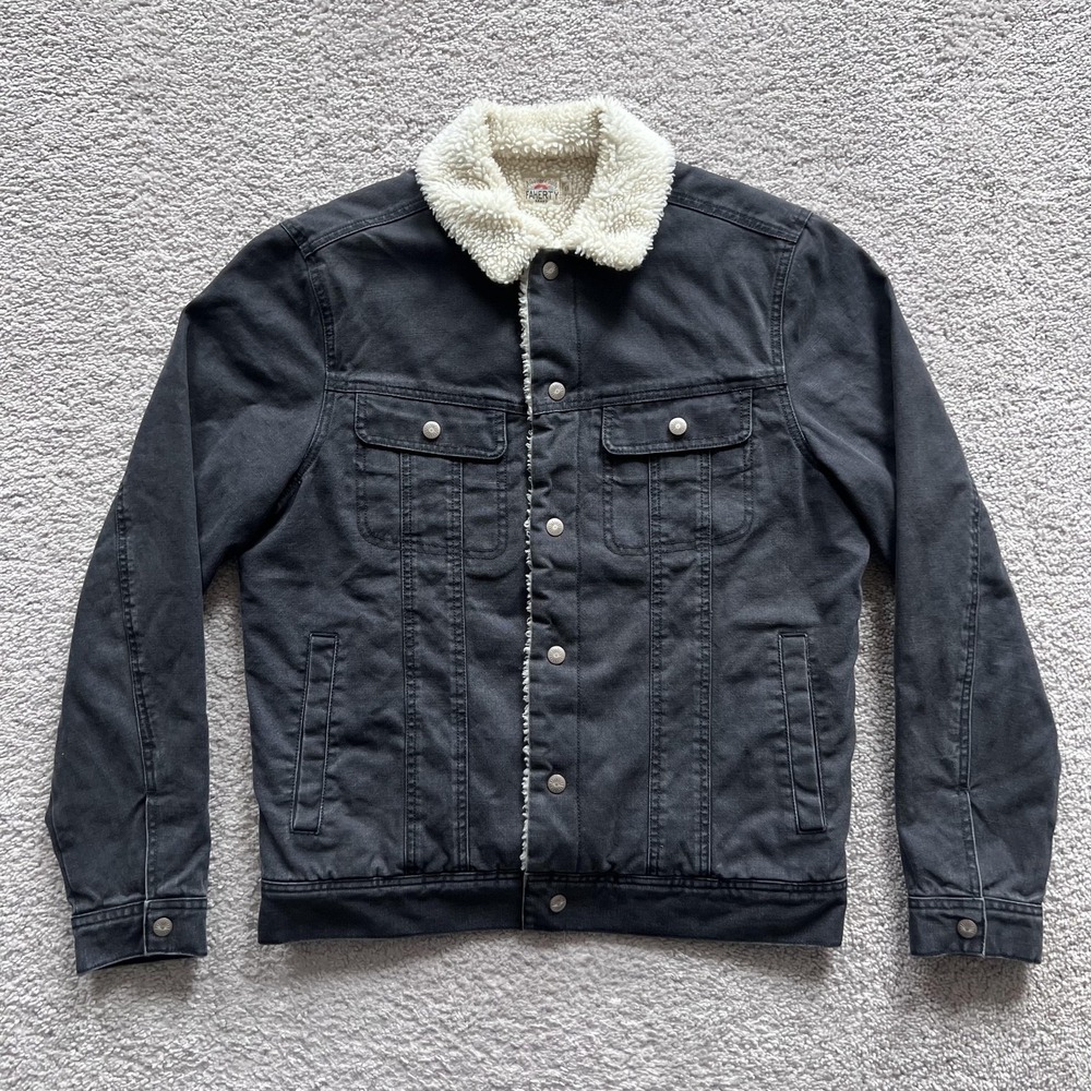 Faherty Timberline Trucker Sherpa Fleece Lined Denim Jacket Mens Small Gray